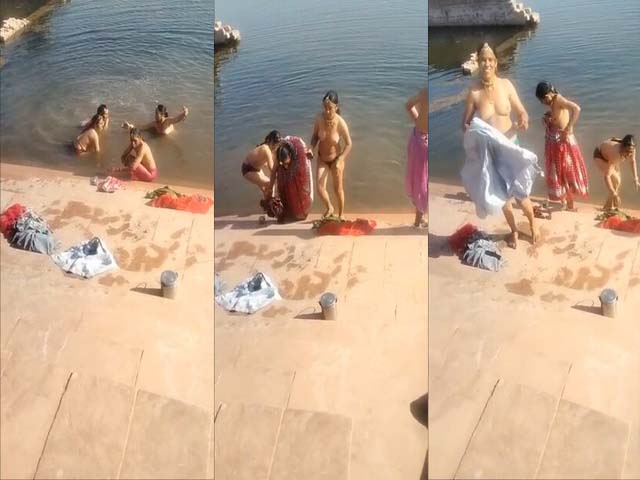 Indian bhabhi bathing toipless pond